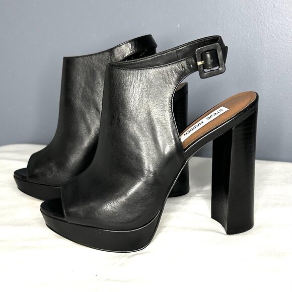 Steve Madden Shoes Womens 8 Kersten Platform Block Heel Peep Toe Slingback Leath - Picture 10 of 14